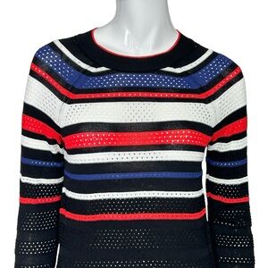 Krimson Klover Top Striped Size Small e-girl Black White Red Blue Long Sleeve